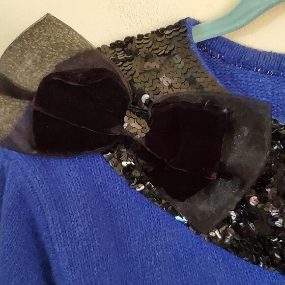 Vintage I B Diffusion Blue Silk Angora Wool Sequined Sweater Size M - Picture 3 of 7